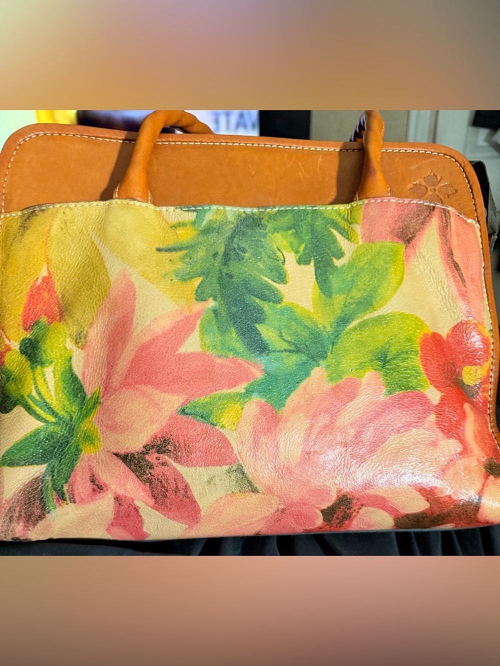 Patricia Nash Floral Leather Top-Handle Bag in Pink and Tan